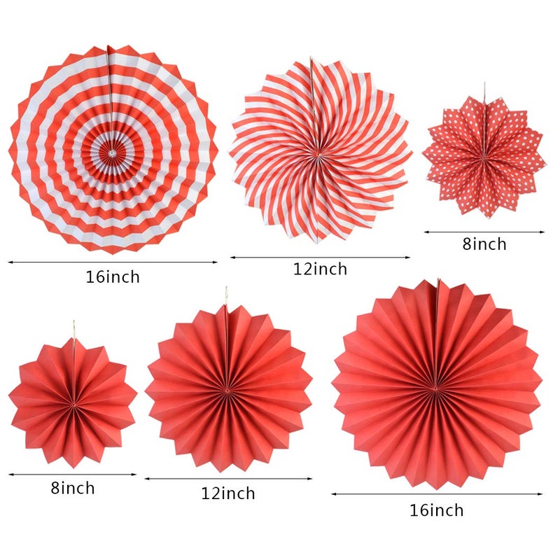 mifengda 18Pc Party Hanging Paper Fans Set - Red Folding Round Fan Wall Decor, Paper Garlands Flower Decoration for Birthday, Festival, Wedding, Graduation Events Accessories - Image 2